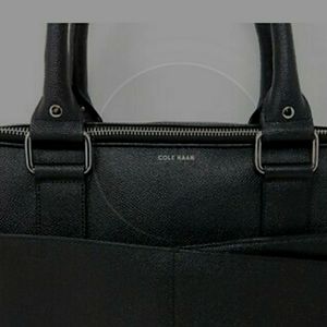 Cole Haan Slim Black Leather American Airlines Attache Laptop Briefcase Bag